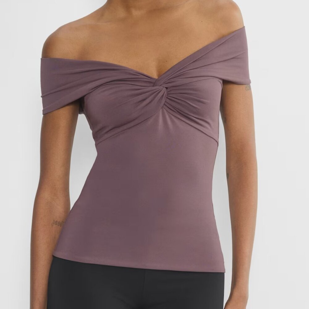Aritzia Mauve Original Contour Twist Off-shoulder Top